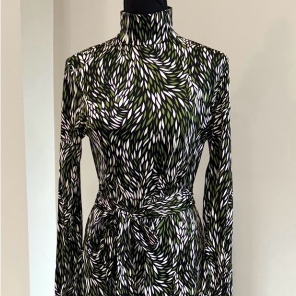 Tory Burch Green and Black Leaf Silk Print Dress
